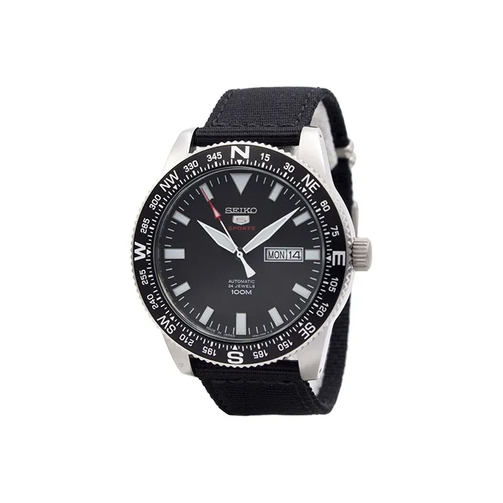 SEIKO Size 5 Sports Collection Mechanical Movement Nylon Strap Watch Men's Watches Black Dial-1