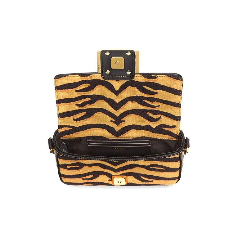 FENDI Baguette Calfskin Baguette Bag Handbag Shoulder Bag Crossbody Bag Mini Women's Deep Yellow/Black-3