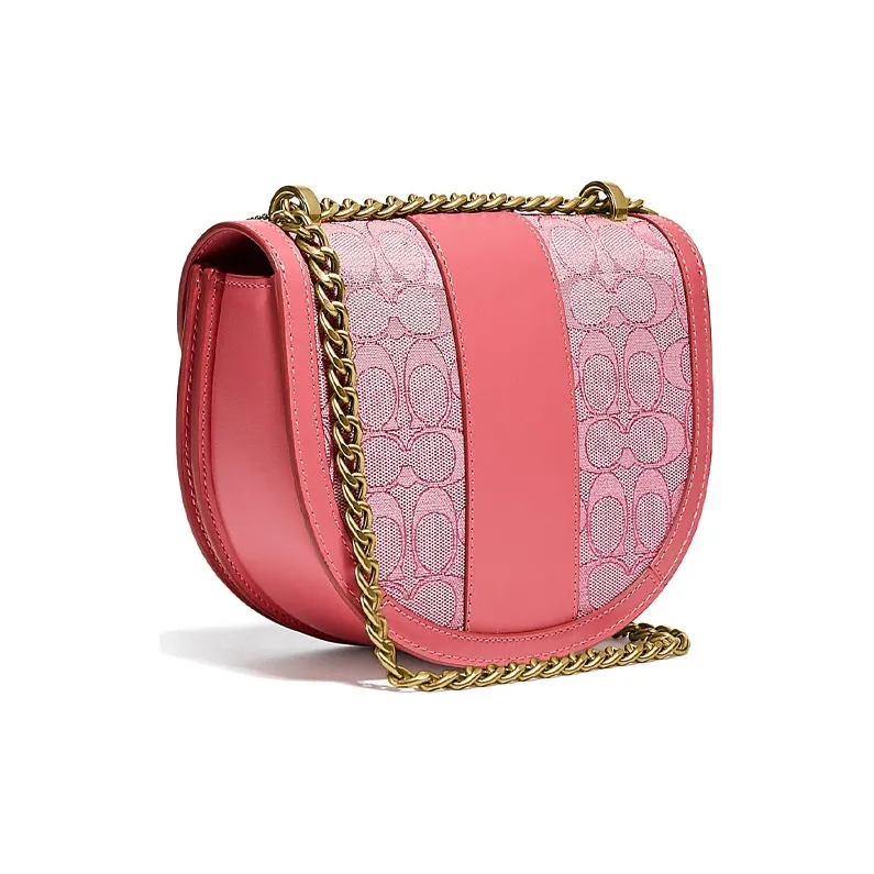 COACH Alie Canvas With Leather Saddle Bag Shoulder Bag Crossbody Bag Small Size Women's Cherry Blossom Pink-1