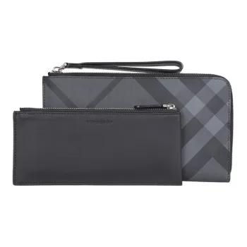 Burberry PVC Combo Bag Clutch Card Holder Wallet Men's Black Gray Color
