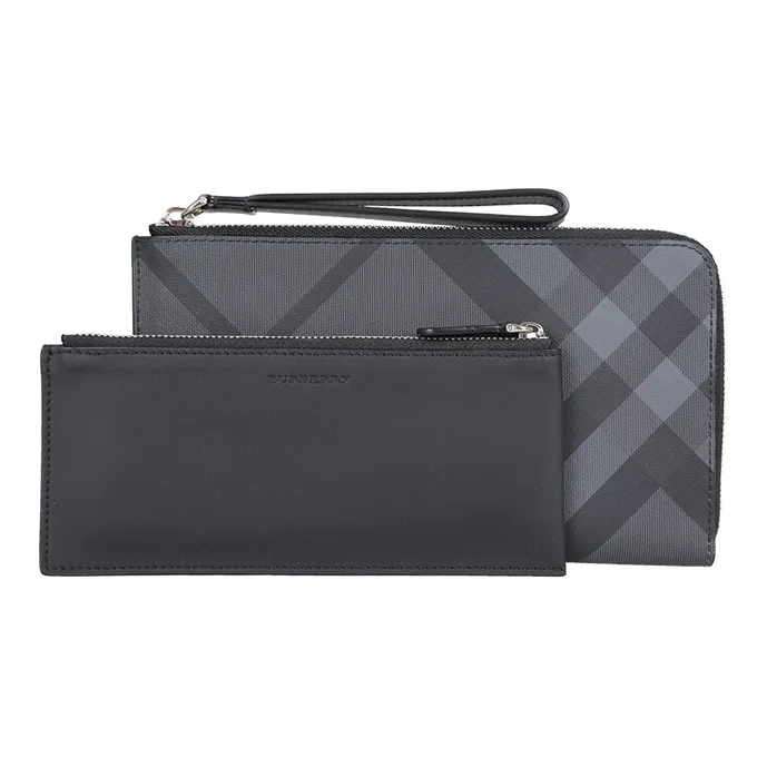 Burberry PVC Combo Bag Clutch Card Holder Wallet Men's Black Gray Color-0