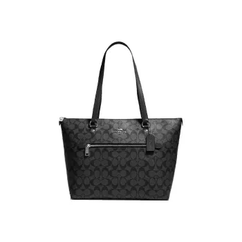 COACH Monogram Canvas With Leather Tote Bag, Shopping Bag, Handbag, Shoulder Bag Women's Black