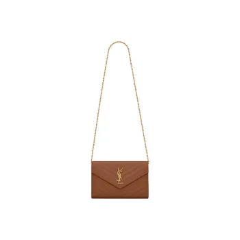 SAINT LAURENT Monogram Grained Calfskin Wallets Shoulder Bag Crossbody Bag Women's Dark Natural Color/Brown
