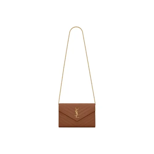 SAINT LAURENT Monogram Grained Calfskin Wallets Shoulder Bag Crossbody Bag Women's Dark Natural Color/Brown