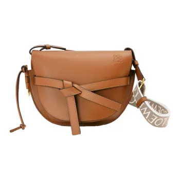 LOEWE Gate Fabric With Calfskin Saddle Bag Shoulder Bag Crossbody Bag Small Size Women's Brown