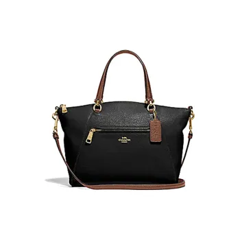 COACH Prairie Leather Shoulder Bag Crossbody Bag Handbag Medium Size Women's Black And Brown Shoulder Straps