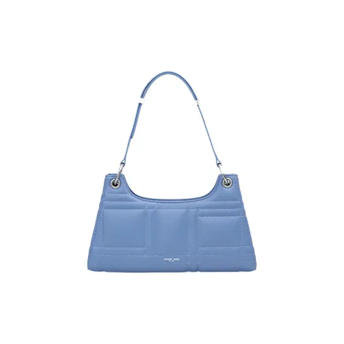 APEDE MOD Cow Leather Shoulder Bag, Frog Bag, Handbag Medium Size Women's Blue Purple
