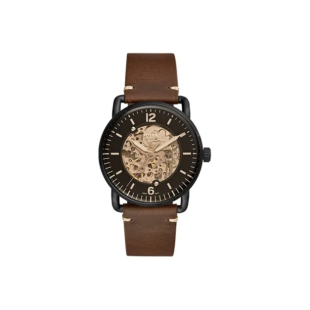 FOSSIL Wrist Watch Automatic Mechanical Movement Leather Watch Bands 42mm Cut-Out Dial Men's Watches-0