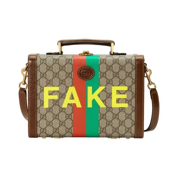 GUCCI Canvas With Leather Makeup Case, Portable Crossbody Bag, Shoulder Bag Unisex Brown