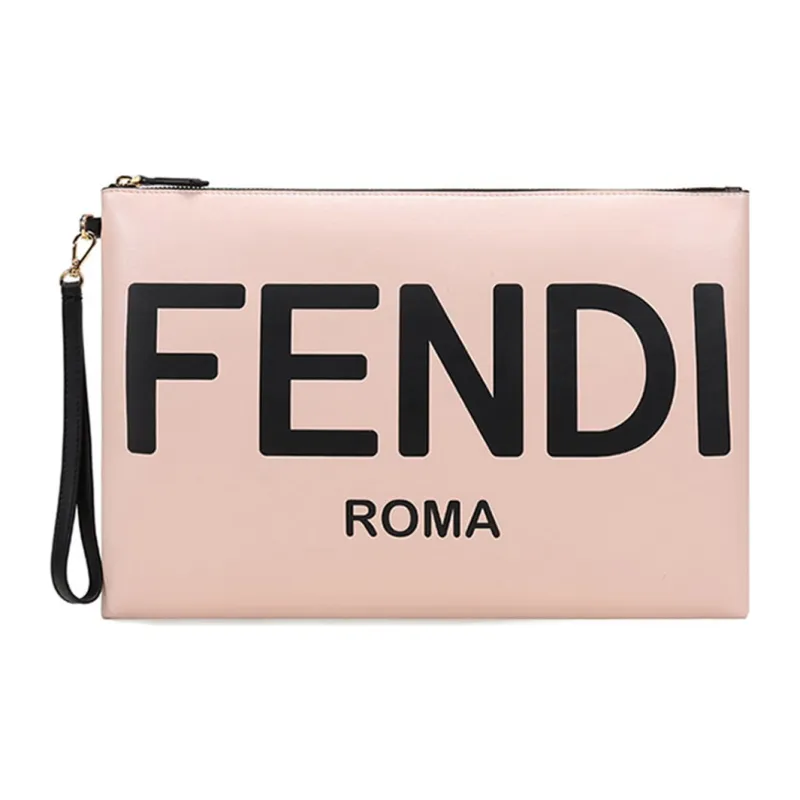FENDI Leather Clutch Tubas Women's Pink/Black-0