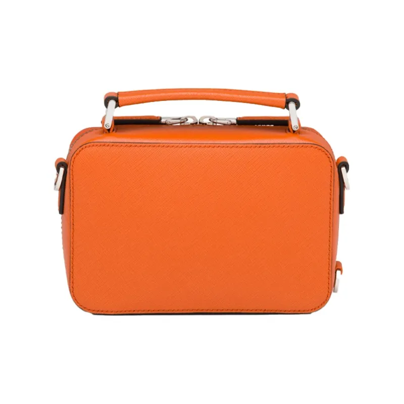 PRADA Brique Leather Handbag Shoulder Bag Crossbody Bag Men's Orange-2