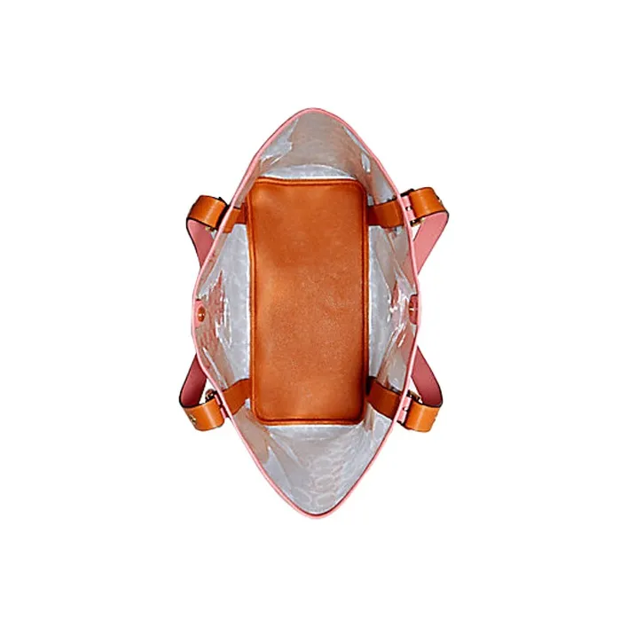 COACH Ferry Canvas Tote Bag Shopping Bag Women's Transparent Orange Pink-1