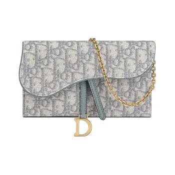 DIOR Saddle Fabric Combo Bag With Card Holder 2 in 1 WOC Wallet One Shoulder Handheld Handbag Regular Women's Gray
