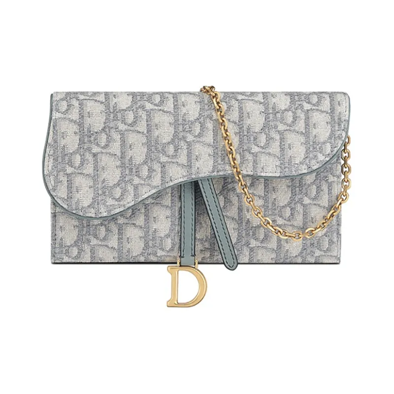 DIOR Saddle Fabric Combo Bag With Card Holder 2 in 1 WOC Wallet One Shoulder Handheld Handbag Regular Women's Gray-0