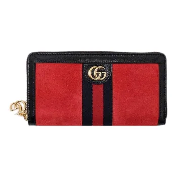 GUCCI Ophidia Patent Leather Binding Suede Wallet Women's Red/Black