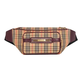 Burberry Cow Leather Crossbody Backpack Fanny Pack Large Size Men's Red Plaid