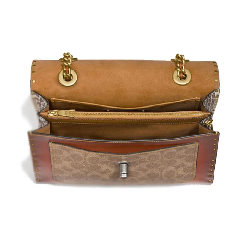 COACH Parker Coated Canvas With Calfskin Trim Portable Crossbody Bag, Shoulder Bag Women's Black & Monogram Red Brown-5