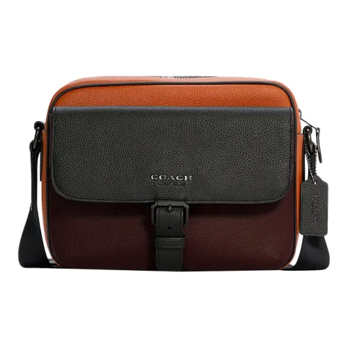 COACH Hudson Leather Camera Bags Crossbody Bags Medium Size Men's Burgundy & Ginger Yellow