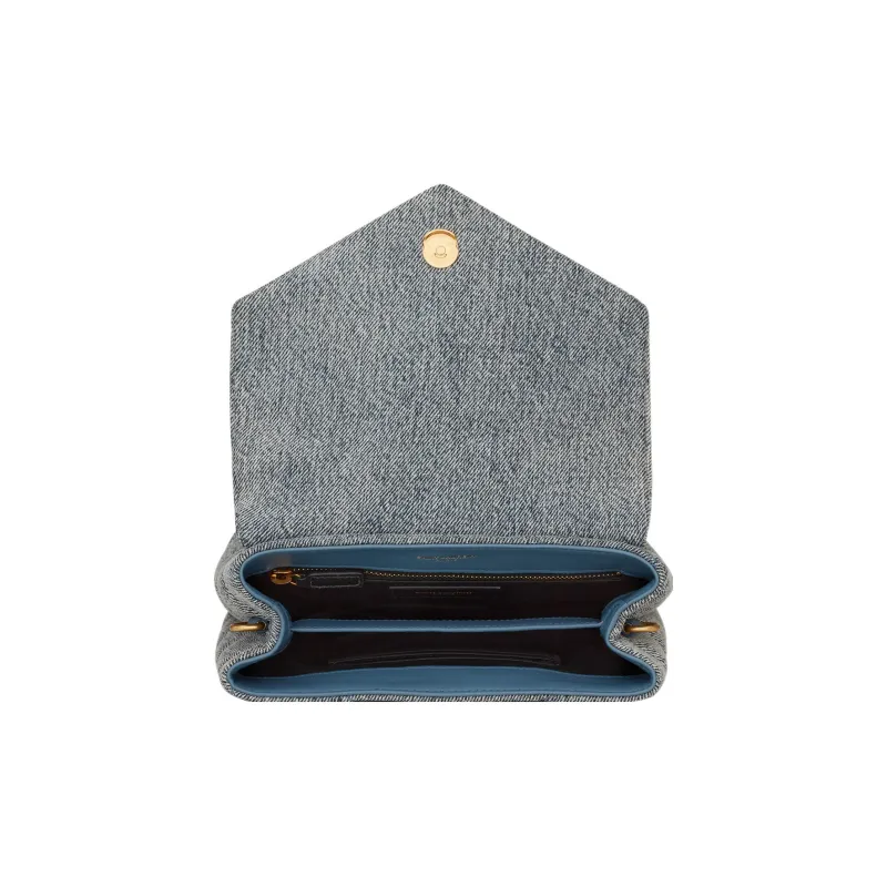 SAINT LAURENT PUFFER Cotton With Leather Clutch Trumpets Women's Blue Gray-5