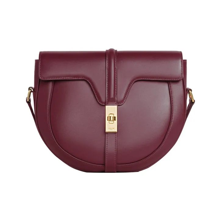 CELINE 16 Cow Leather Shoulder Bag Women's Burgundy Red-0