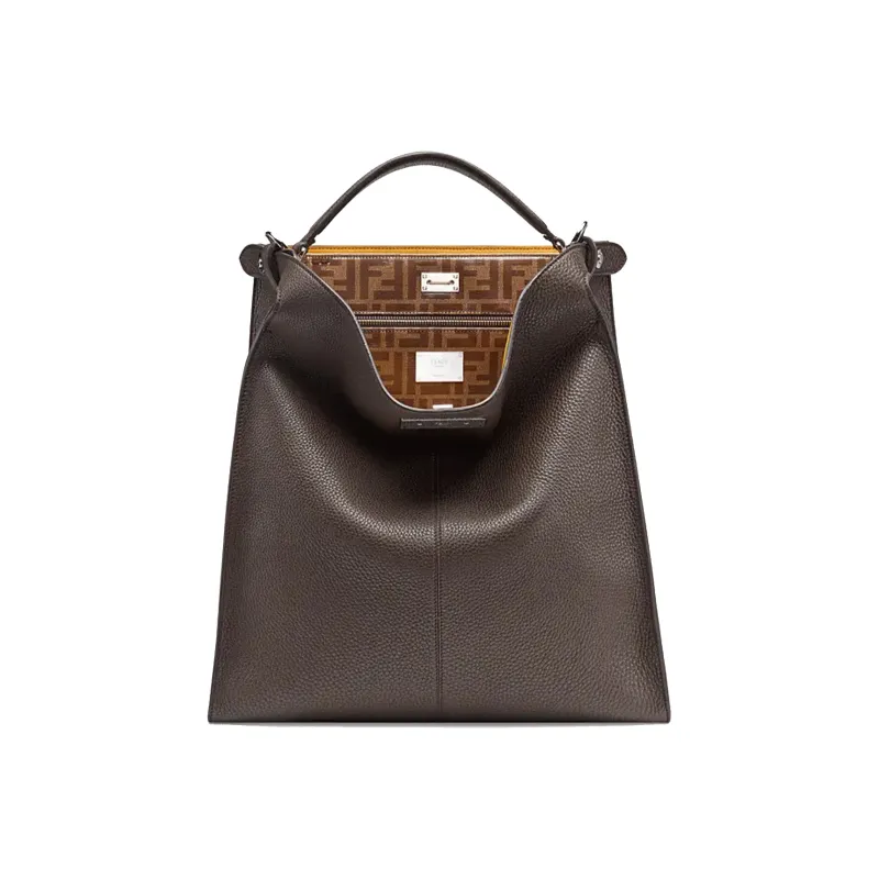 FENDI Peekaboo Fabric With Leather Briefcase Shoulder Bag Handbag Men's Brown-1