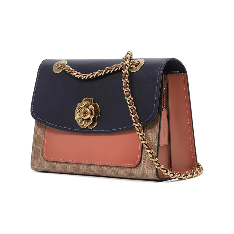 COACH Parker Canvas With Leather Small Square Bag Shoulder Bag Crossbody Bag Small Size Women's Light Peach-1