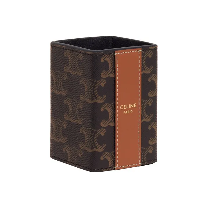 CELINE Triomphe Canvas And Cow Leather Perfume Case, Toiletry Bag, Makeup Bag Unisex Tawny-1