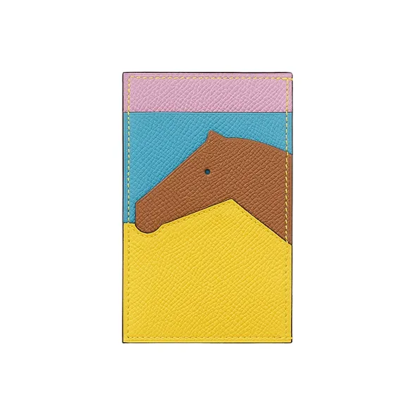 HERMES Les Petits Chevau Epsom Calfskin Card Holder Women's Naples Yellow/Gold/North Blue/Marigold Purple-0