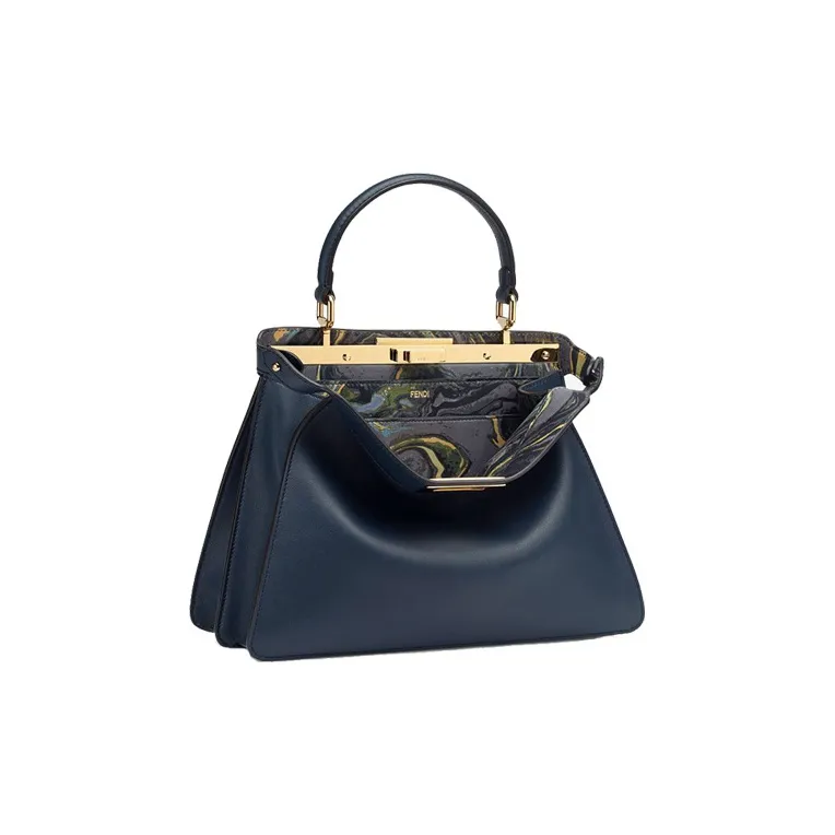 FENDI Peekaboo ISeeU Cow Leather Trunk Bag Shoulder Bag Crossbody Bag Handbag Medium Size Women's Dark Blue-4