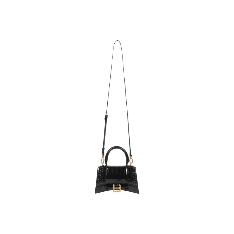 Balenciaga Crocodile Embossed Hourglass Top Handle Xs Black-2
