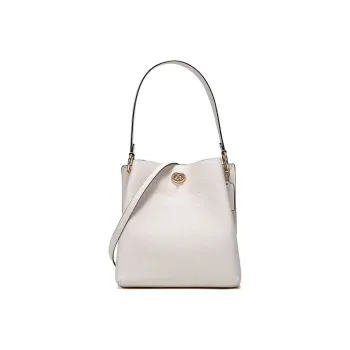 COACH Charlie Polished Pebbled Leather Bucket Bags Crossbody Bag, Shoulder Bag Medium Size Women's Chalk White