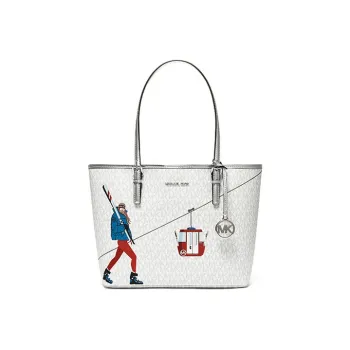 MICHAEL KORS Jet Set Artificial Leather Tote Bag Shopping Bag Shoulder Bags Handbags Medium Size Women's White & Silver