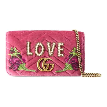 GUCCI Quilted Velvet Crossbody Bag Shoulder Bag Mini Women's Pink