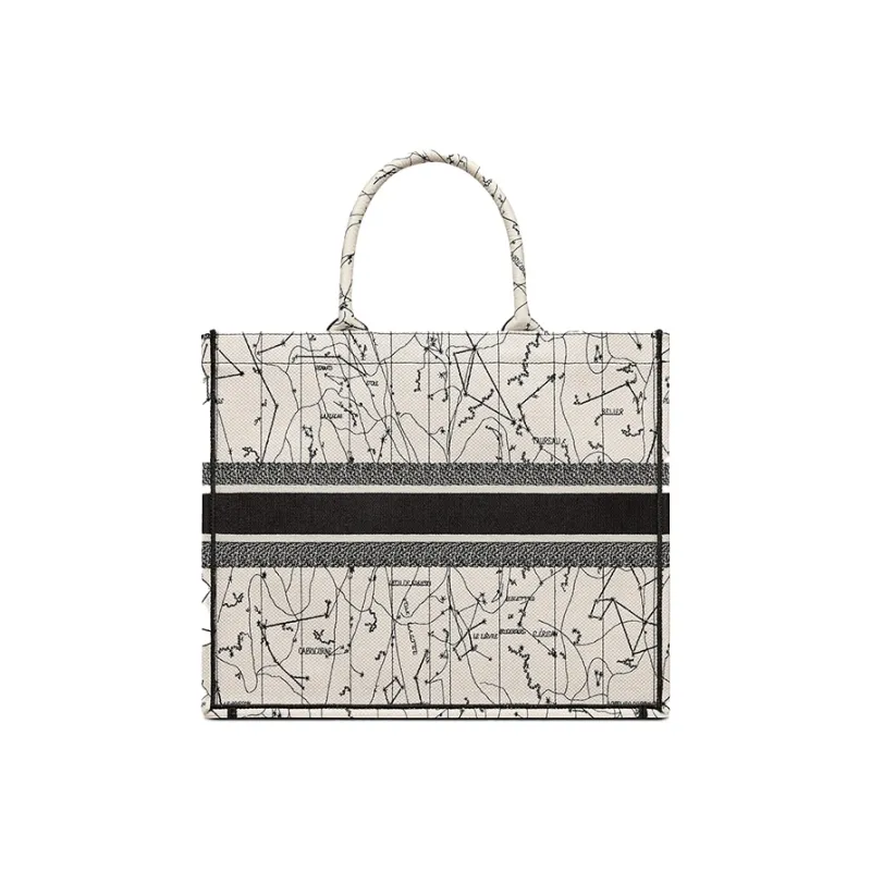DIOR BookTote Canvas Tote Bag Shopping Bag Shoulder Bag Handbag Large Size Women's Milk White/Black-1