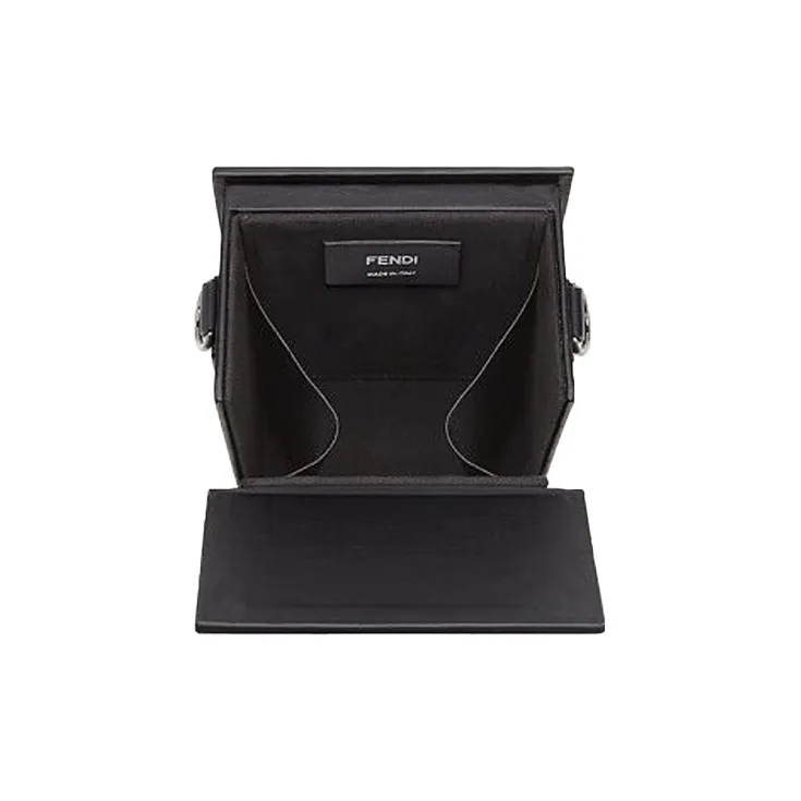 FENDI Leather Box Bag Cell Phone Pouch Crossbody Bag Shoulder Bag Men's Black-3