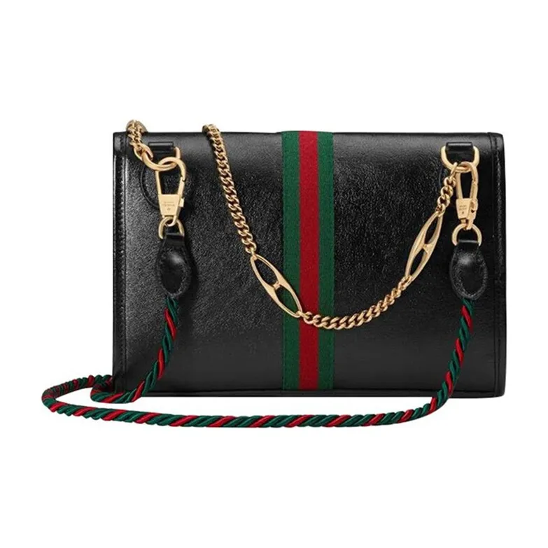 GUCCI Rajah Leather Chain Bag Crossbody Bag Shoulder Bag Medium Size Women's Black-2