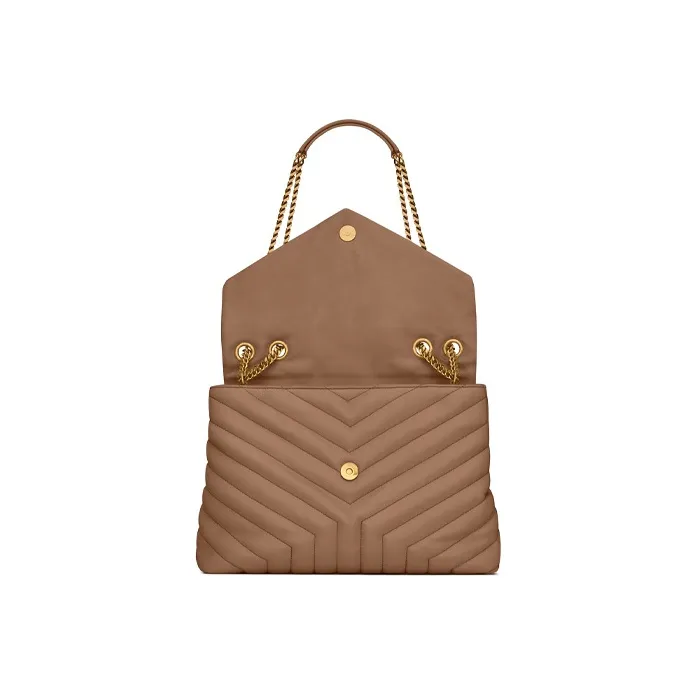 SAINT LAURENT LOULOU Leather Crossbody Bag Shoulder Bag Women's Taupe-4