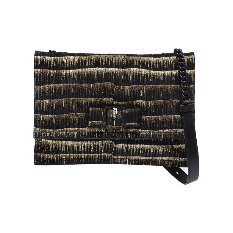 FERRAGAMO Viva Cow Leather Pillow Bag Crossbody Bag Shoulder Bag Small Size Women's Black Gold Multicolor-0
