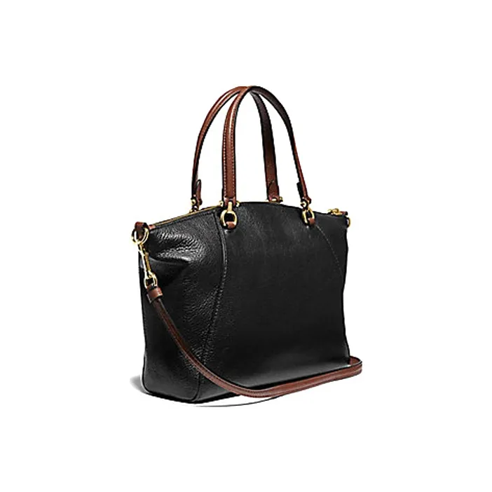 COACH Prairie Leather Shoulder Bag Crossbody Bag Handbag Medium Size Women's Black And Brown Shoulder Straps-2