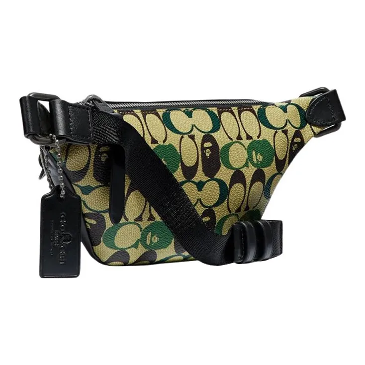 COACH Rivington Canvas With Leather And Refined Calfskin Crossbody Bags Fanny Pack Large Size Unisex Army Green-1