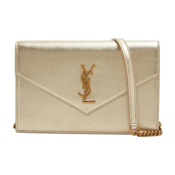 SAINT LAURENT Calfskin Envelope Bag Shoulder Bags Small Size Women's Light Champagne Gold