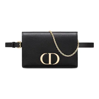 DIOR 30 Montaigne Cow Leather One Shoulder Crossbody Clutch Fanny Pack Women's Black