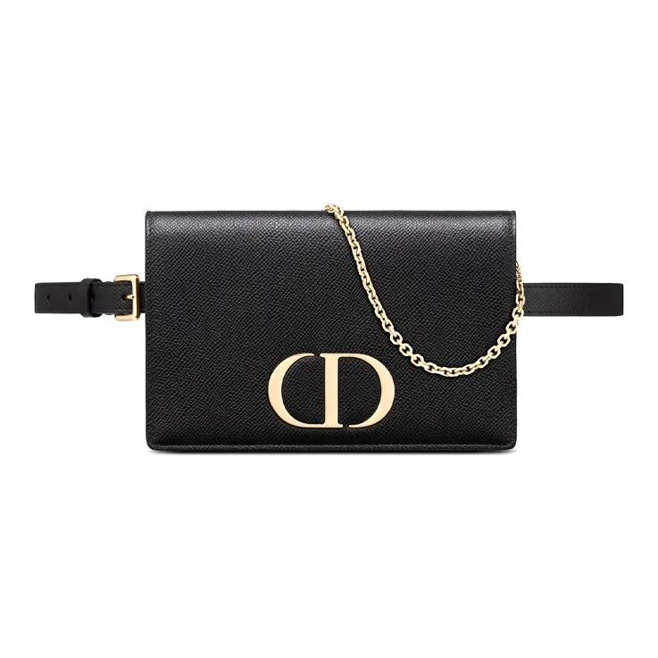 DIOR 30 Montaigne Cow Leather One Shoulder Crossbody Clutch Fanny Pack Women's Black-0