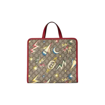GUCCI Canvas With Leather Tote Bag Shopping Bag Handbag Kids' Bags Kids' Ebony/Red