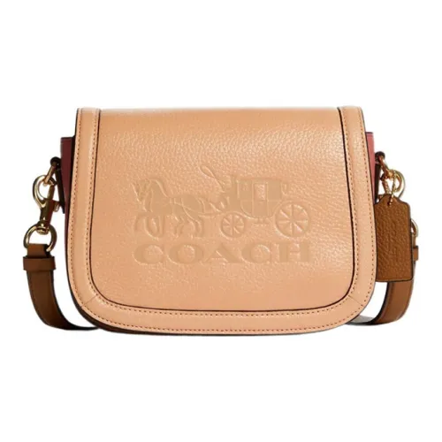 COACH Saddle Refined Pebble Leather Saddle Bag, Shoulder Bag, Crossbody Bag Trumpets Women's Gold/Faded Blush Pink
