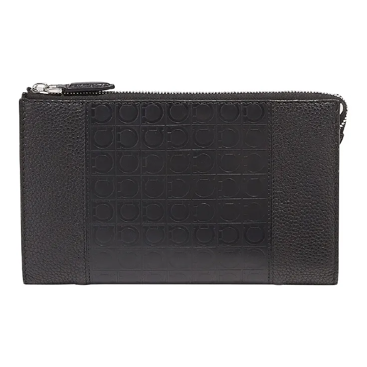 FERRAGAMO Cow Leather Clutch Regular Men's Black-0