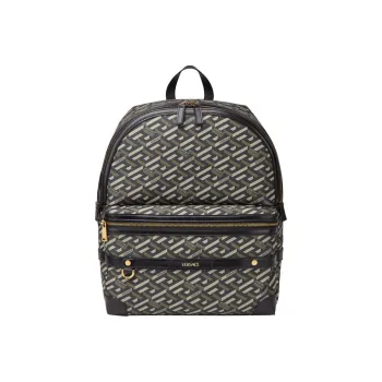 VERSACE Cow Leather Backpack Men's Black