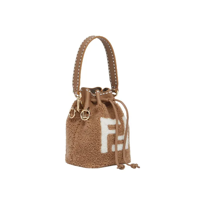 FENDI Mon Tresor Sheepskin Bucket Bags Shoulder Bag Crossbody Bag Handbag Mini Women's Brown-1