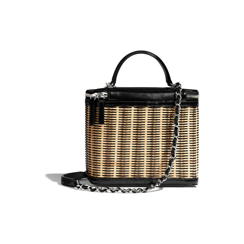 CHANEL Cow Leather Shoulder Bag, Crossbody Bag, Handbag Women's Beige And Black-1