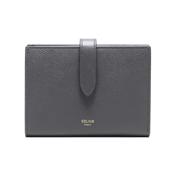 CELINE Cow Leather Wallet Women's Gray
